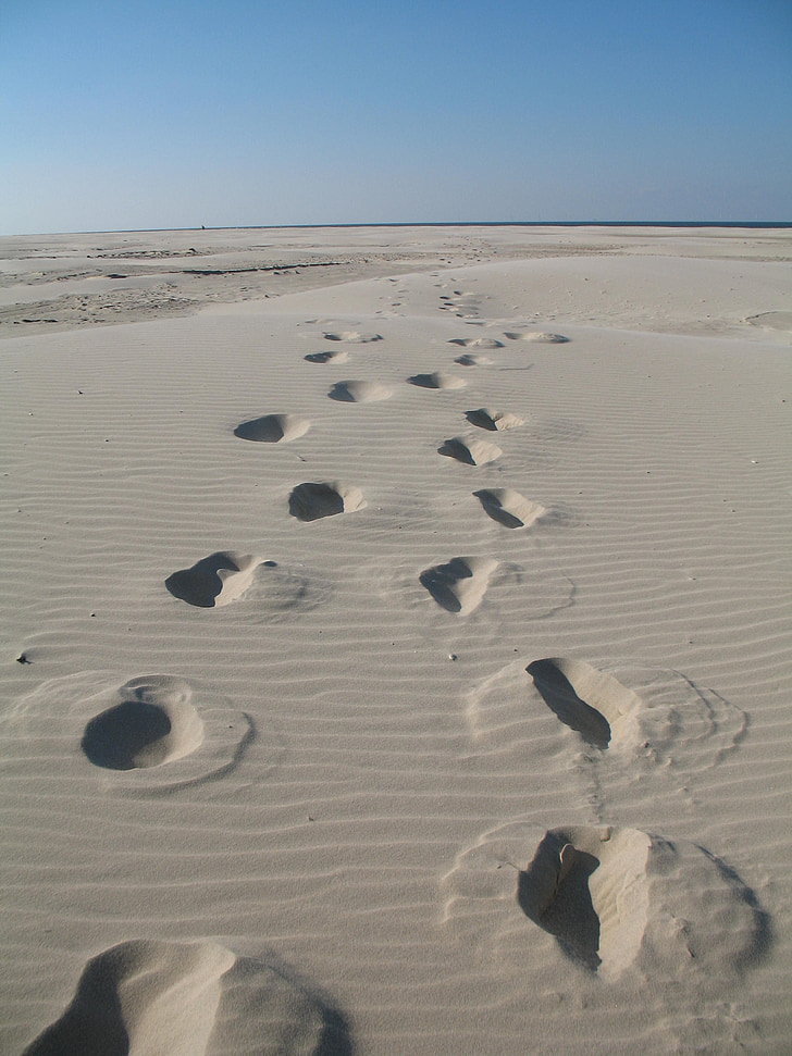 plaža, Tragovi u pijesku, more, otisak stopala, otisci stopala