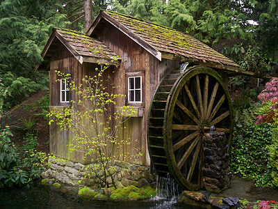 Mill, vannhjul, vannmølle, gamle, antikk, historiske, vann