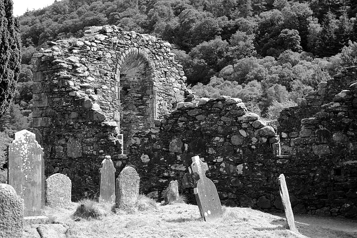 arkkitehtuuri, kiviristi, Glendalough, Irlanti, kirkko, keskiajalla