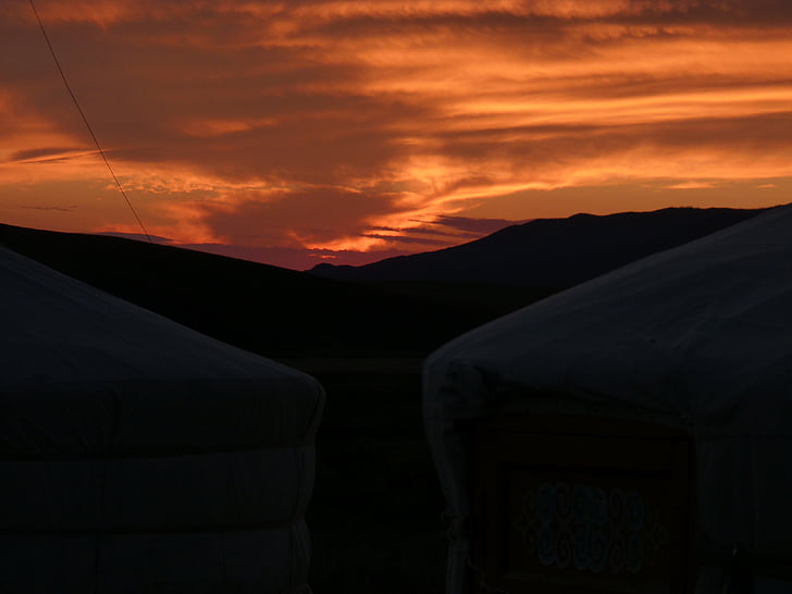 Mongolia, puesta de sol, Asia, yurta, viajes, al aire libre