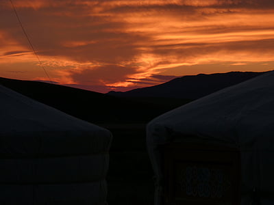 Mongolia, solnedgang, Asia, yurt, reise, utendørs
