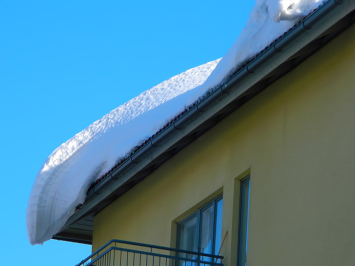 hó, téli, ház, épület, a tetőn