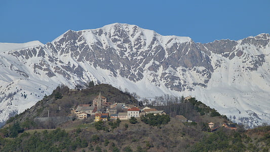 maisema, vuoristokylässä, Hautes-alpes, Panorama, Luonto, Mountain, talvi