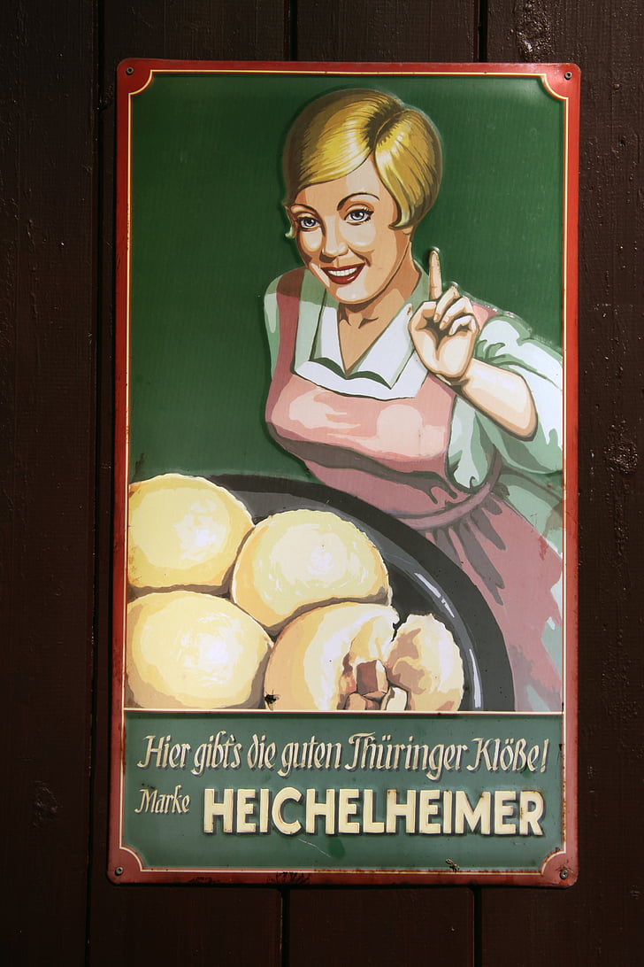 advertising sign, metal sheet, those days anno, kloßwerbung, advertising, metal sign, thuringian dumplings