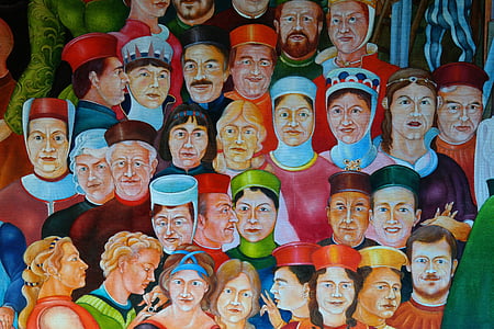 festészet, emberi, arcok, a középkorban, kép, színes, szín