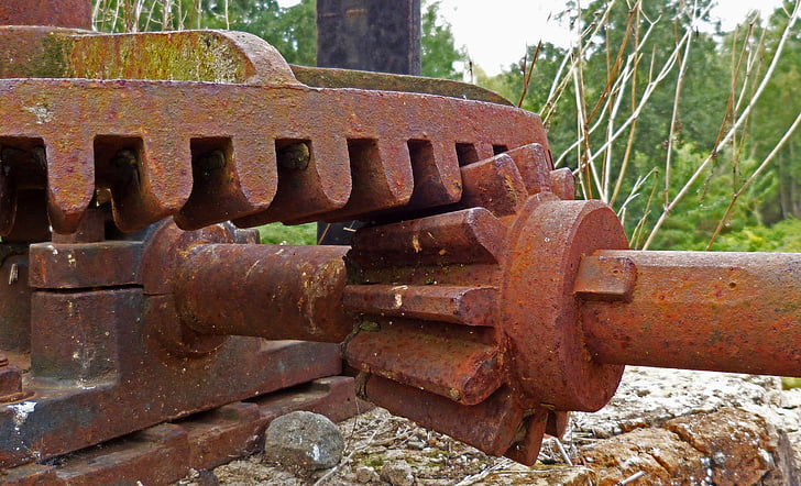del engranaje, mecanismo de, antiguo, oxidado, equipo, acero, maquinaria
