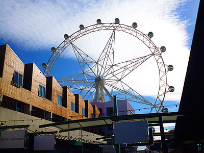 roda gigante, Melbourne, atração, mar, edifício, férias, céu