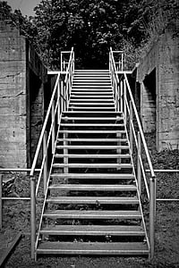 lépcsők, emelkedése, fokozatosan, lépcső, korlát, felfelé, Treppengeländer