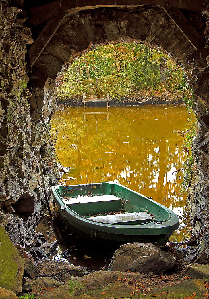 boot, kahn, old, water, pond, fishing boat, vault