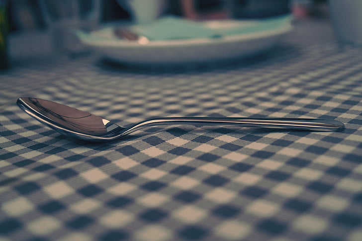 spoon, cutlery, table, tablecloth, diamonds
