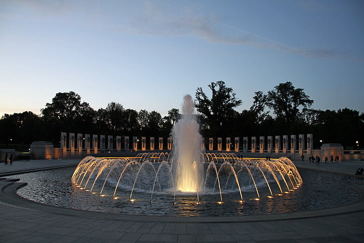 puesta de sol, Memorial, segunda guerra mundial, iluminación, punto de referencia, Monumento, Washington