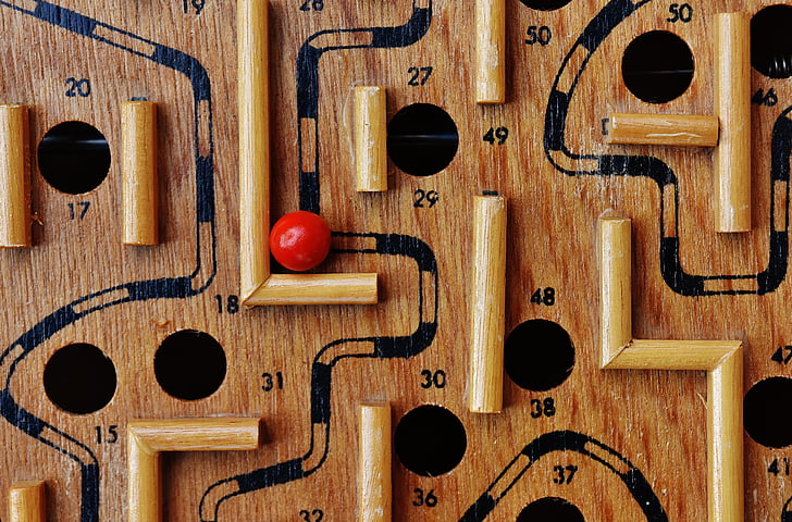 labirintus, fa, játék, labda, piros, szórakozás, puzzle