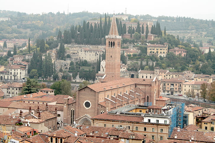 Verona, cerkev, mesto, strehe, hiše, države, arhitektura