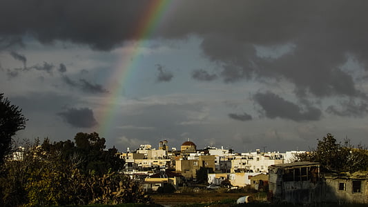 Rainbow, myrsky, kaupunki, taivas, pilvet, Paralimni, Kypros