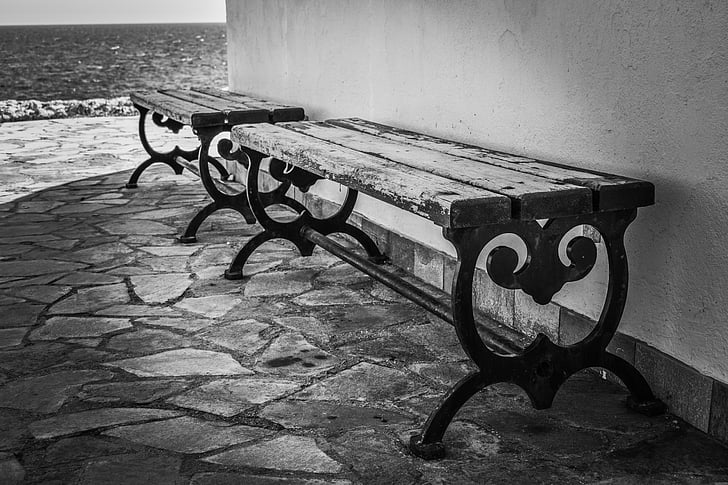 bench, elegant, outdoors, square, elegance, style, black and white