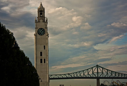 clock tower, montreal, bridge, cloud, sky, tower, canada