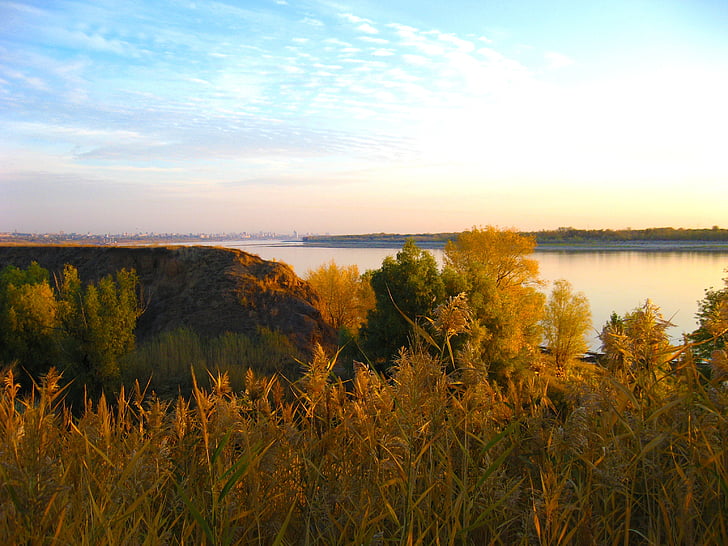 Волга, Река, Осень, Природа, Рассвет, пейзаж, утро