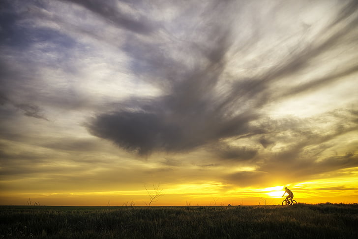 cycling, landscape, sun, clouds, sport, road, fast