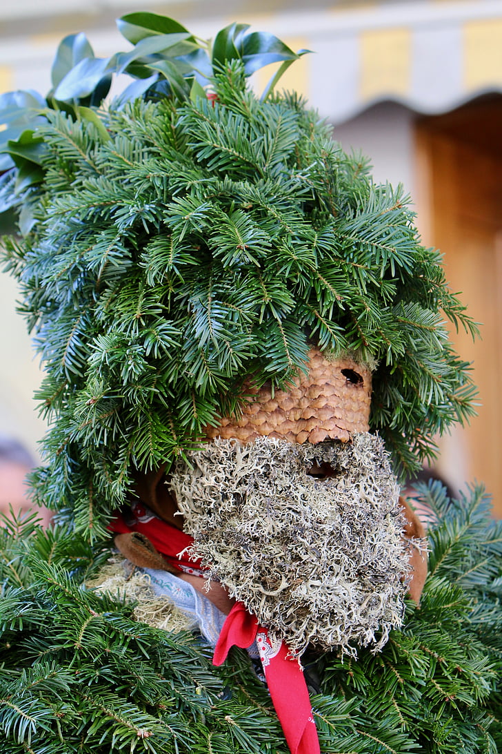 silvesterchlaus, holly, mask, pinecone scales, panel, appenzell