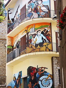 Fresco, Urban, gatukonst, konstnärliga, väggen, hus, Graffiti