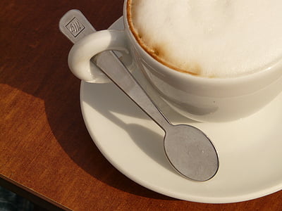 cappuccino, coffee, coffee cup, foam, milchschaum, cup, spoon