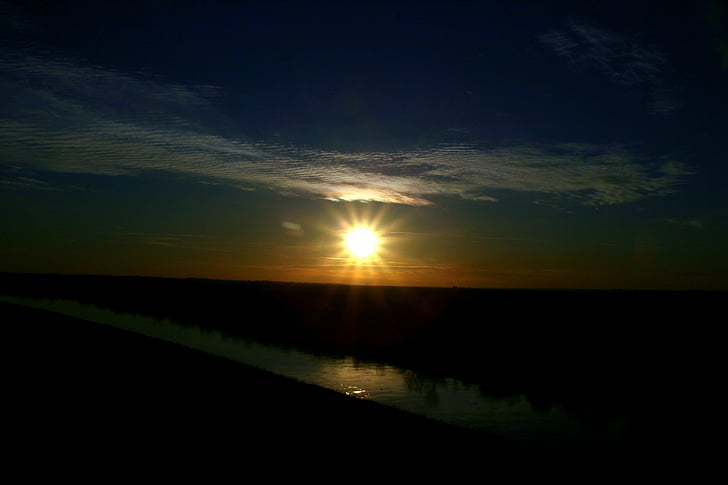 sunset, sun, water, sky, cloud