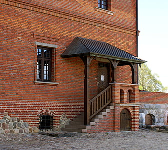 the door, stairs, castle, lake dusia, entrance, brick, architecture