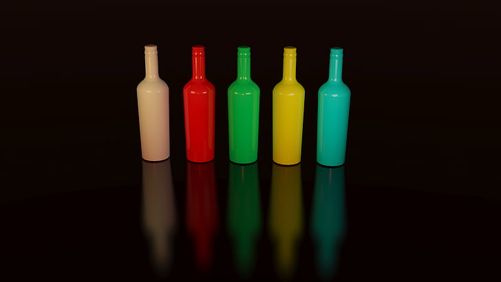 kunst, flessen, kleurrijke, kleuren, kleurrijke, container, ontwerp