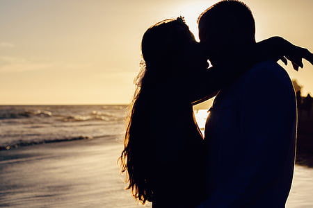 love, a couple of, young couple, kiss, mood, kissing, silhouette