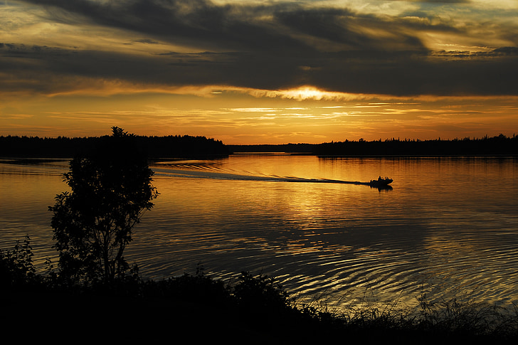 matahari terbenam, malam, refleksi, langit, cahaya, tenang, senja