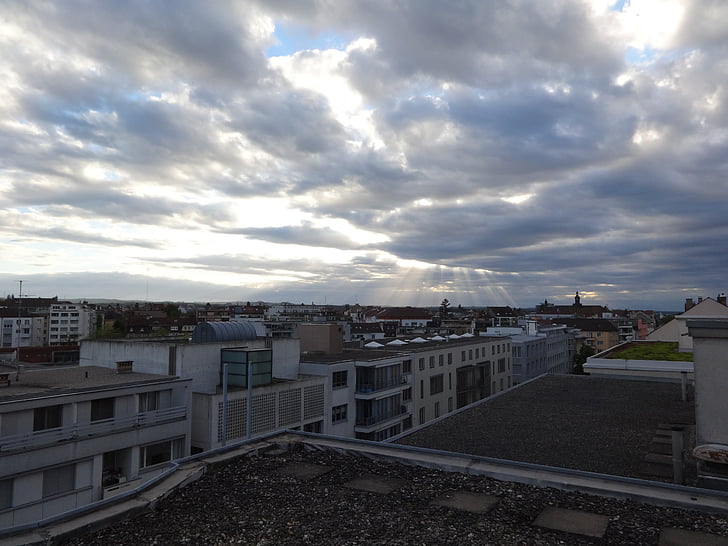 city, sky, clouds, view