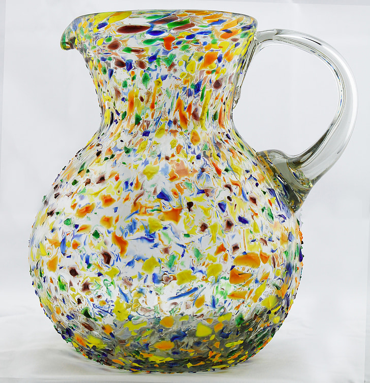 vase, pitcher, glass, glass art, colorful glass, mexican glass, drinking pitcher