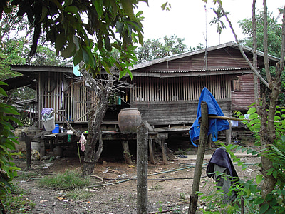 cabane en bois rond, vieux, Weathered, bois, Thaïlande, Thaï