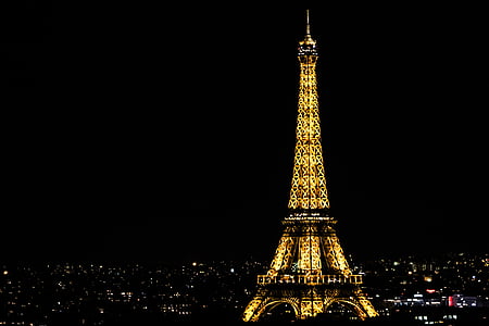 Eiffel, Башня, ночь, Париж, французский, путешествия, Европа