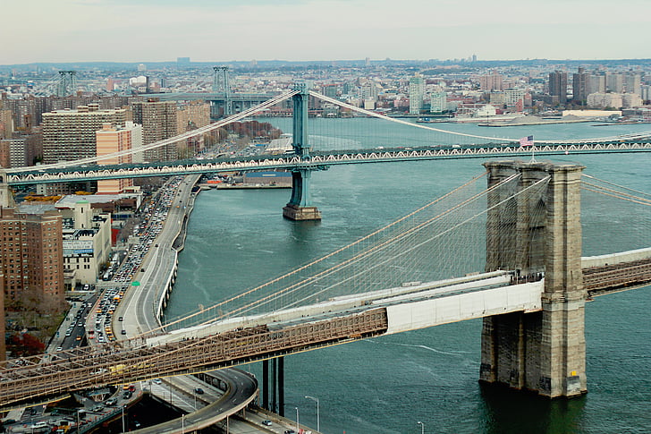 ūdens, automašīnas, pilsēta, pilsētas, tilti, Amerika, NYC