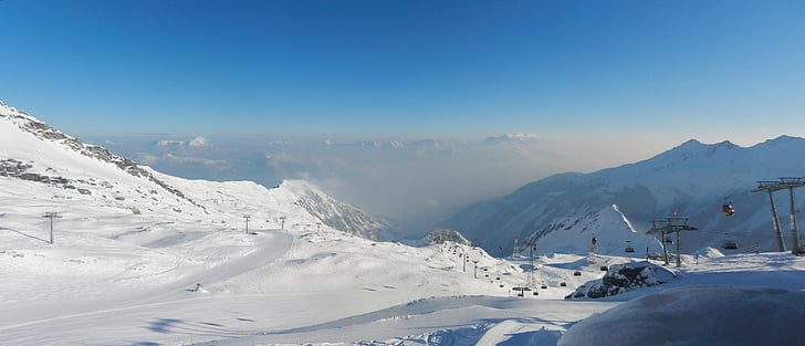 panorama, kitzsteinhorn, above the clouds, morgenstimmung, haze, fog, mountains