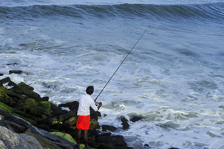 Kalastamine, perumathura beach, Trivandrum, Ramachandran madhavankutty, mere ääres, ranniku, ilus rand