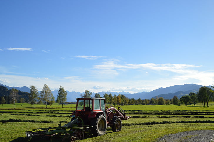 traktors, lauksaimniecība, matu žāvētājs, Alpu, debesis, zila, rudens