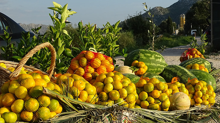 melons, citrons, marché, alimentaire, manger, fruits, méditerranéenne