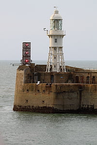 lighthouse, port, dover, pier, building, sky, water