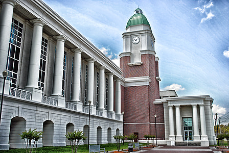 courthouse, building, clock tower, sky, clouds, architecture, green cove springs