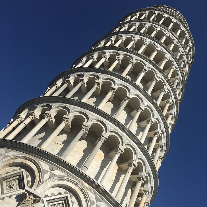 Italien, Pisa, tornet, monumentet, arkitektur, blå himmel, byggnaden exteriör
