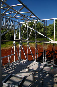 house building, building, steel frame, frame, geometric, steel, lines