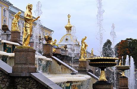 Peterhof, parky, fontány, Architektura, známé místo, socha, sochařství