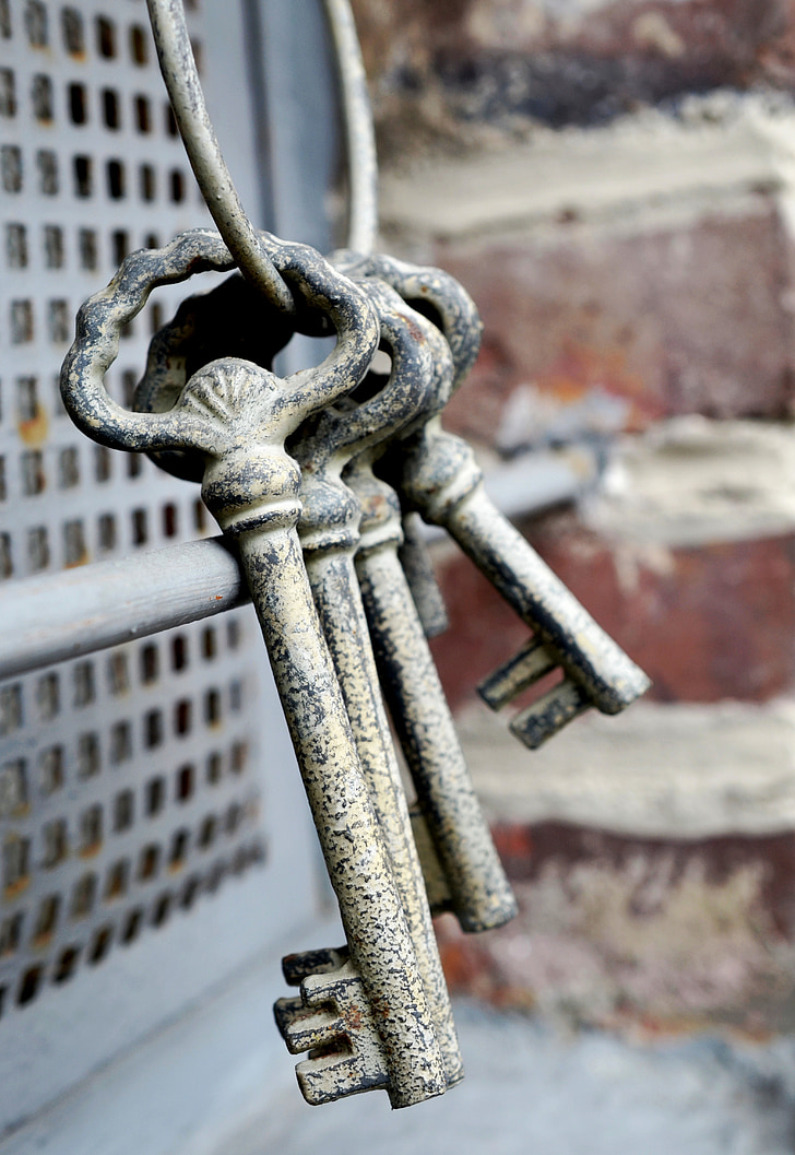 chìa khóa, Keychain, cũ, kim loại, sắt, đóng, an ninh