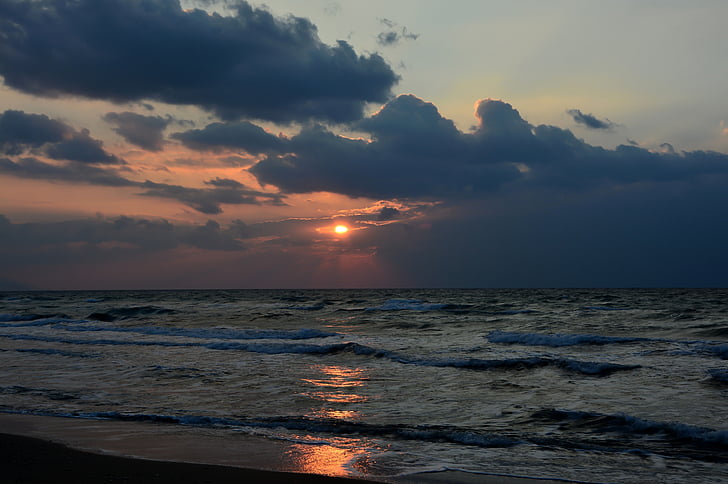 sun, sunset, sea, beach, heaven, clouds