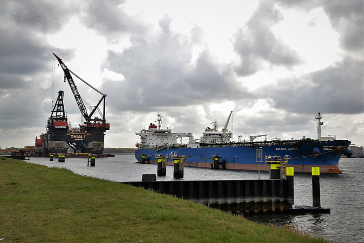 ship, oil rig, rotterdam