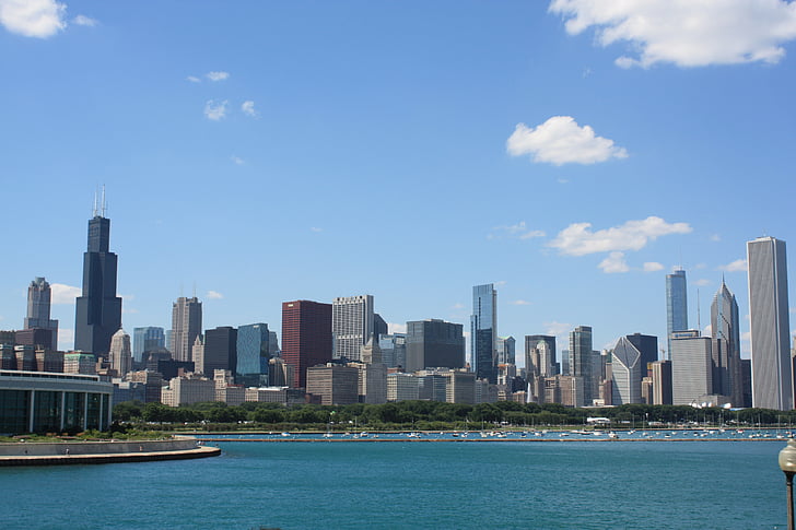 Chicago, Michigan, tó, turizmus, nyári, felhők, Sky