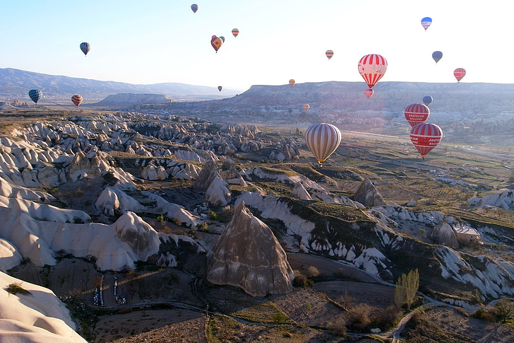 balon udara panas, balon, Turki, Cappadocia, perjalanan, Lembah, pagi