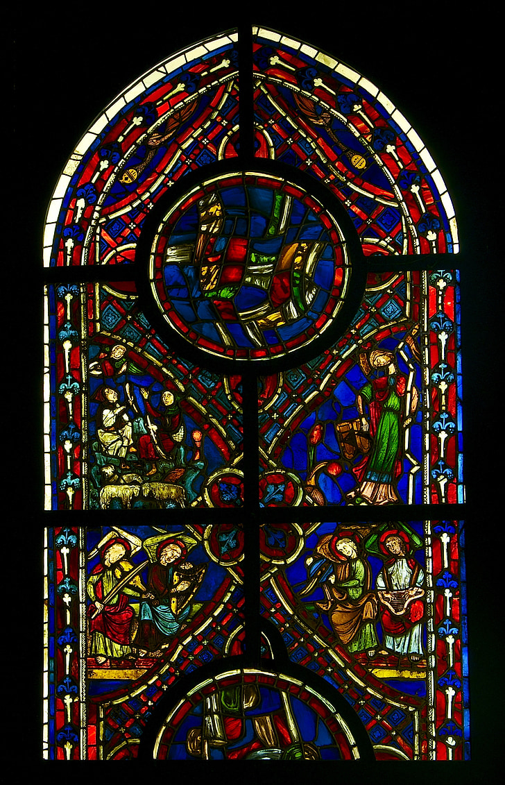 målat glas, fönster, Gothic, kyrkan, Varennes-jarcy, Île-de-france, herdar